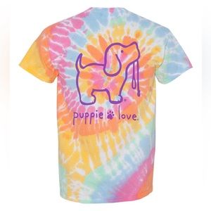 Puppie Love Aerial Spiral Pastel Rainbow Tie Dye Pup T-Shirt